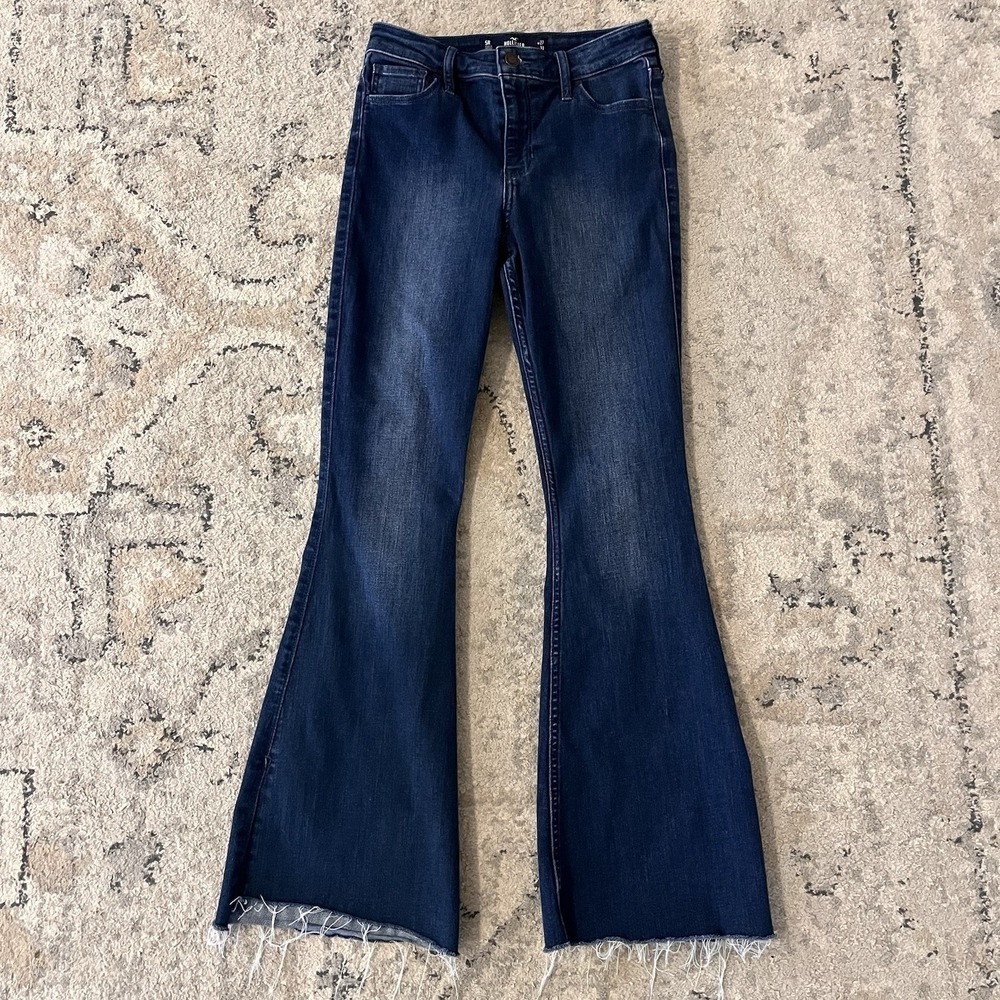High Rise Distressed Raw Hem Flare Side Slits Festival Boho 70s Hippie Jeans 27